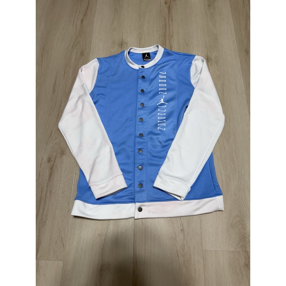 NIKE JORDAN Retro 11 Basketball Snap Down Light Blue Jacket Mens Small SEE NOTES